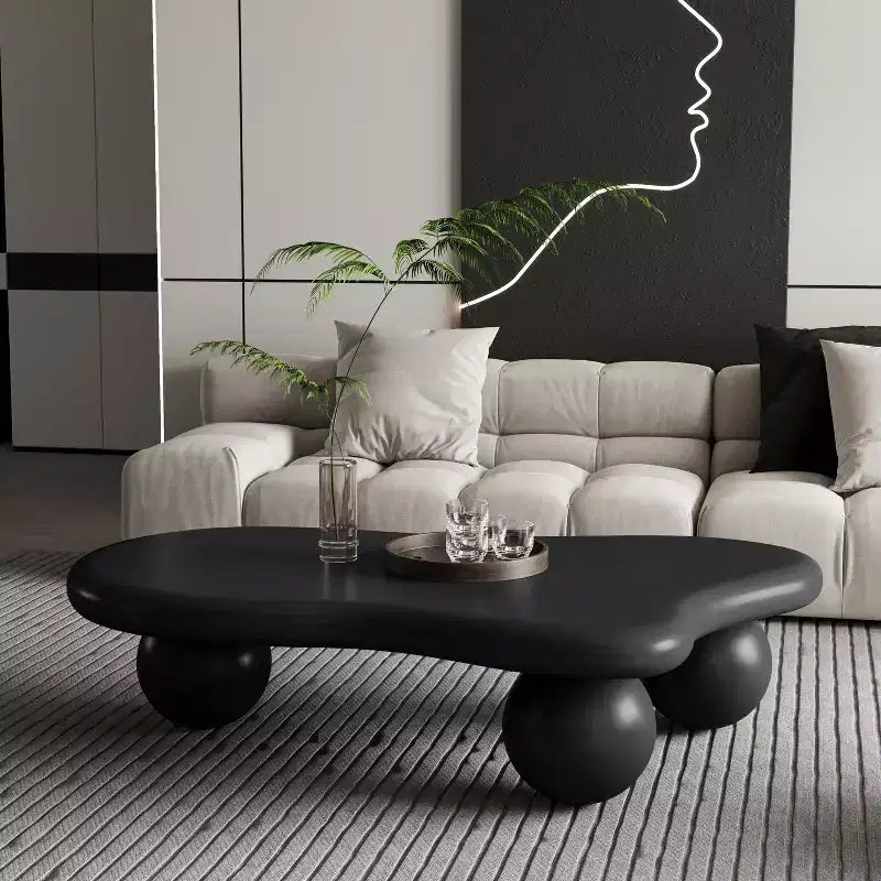 Table basse nuage 47" avec pieds boules, table basse centrale irrégulière moderne pour salon, noire