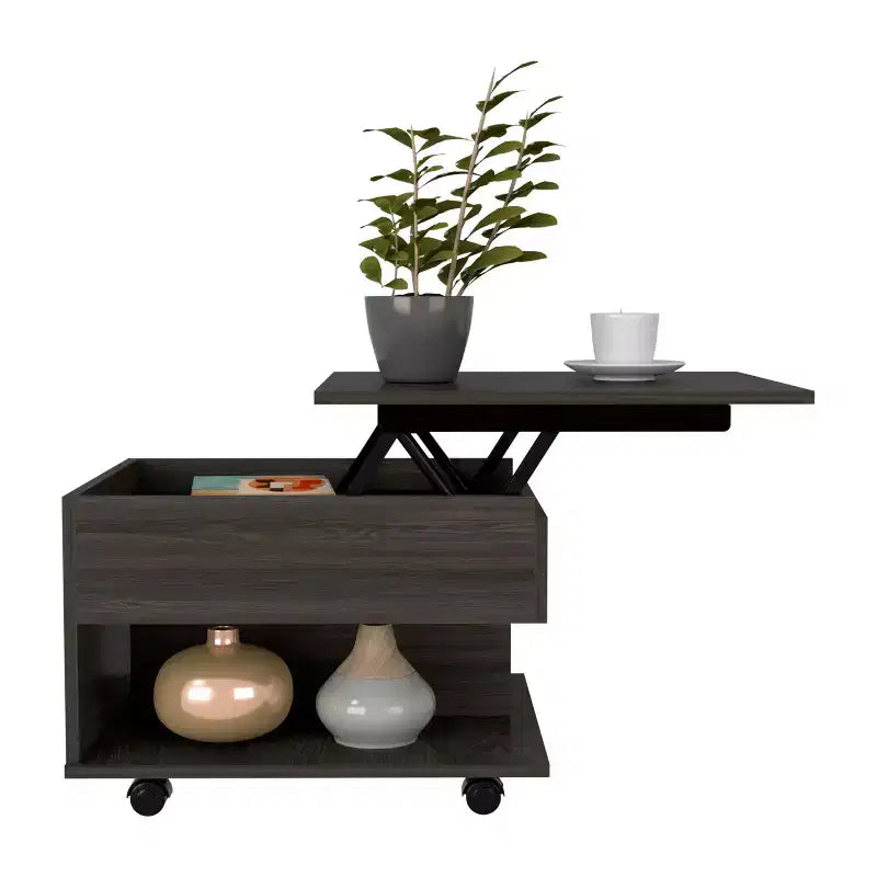 Petits jouets amusants marque Luanda Table basse relevable, roulettes, une étagère -Espresso