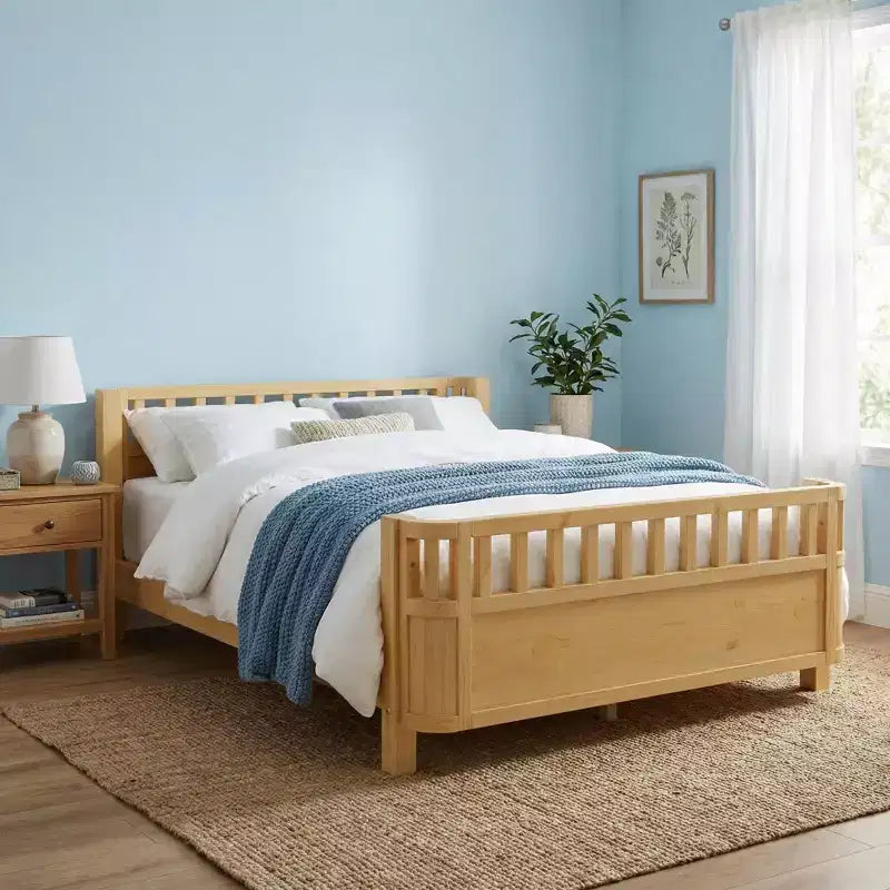 JVNOXK Lit Plateforme en Bois Taille Standard pour Enfants, Lit en Bois Naturel à Profil Bas avec Barrières de Sécurité pour Garçons et Filles