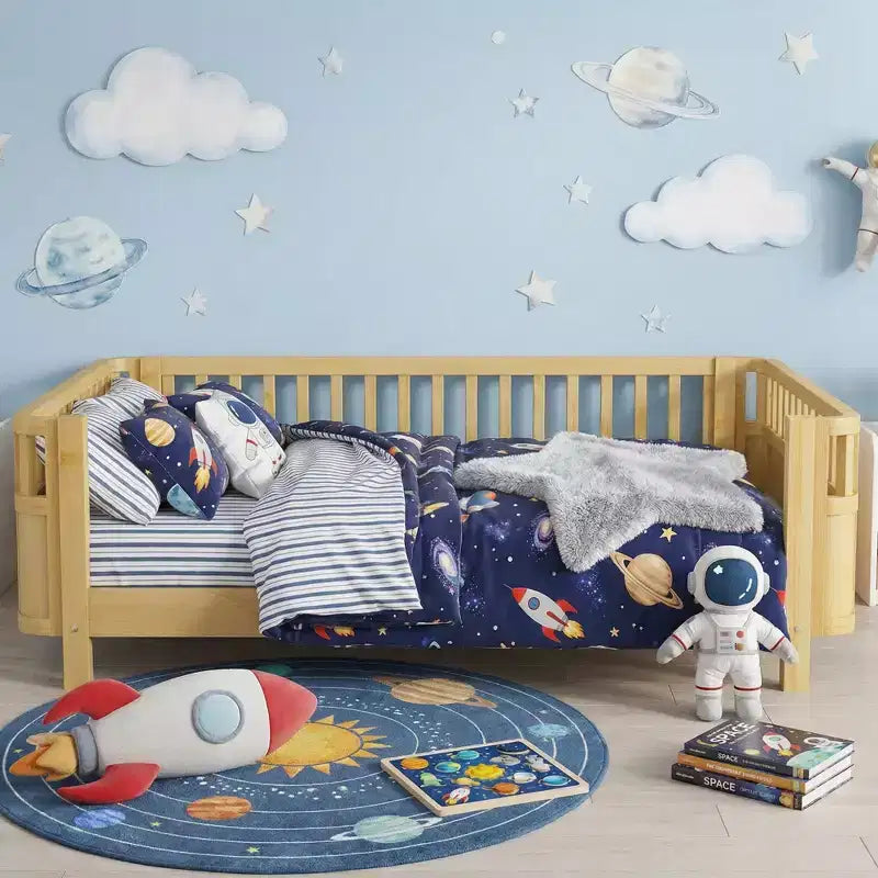 JVNOXK Lit Plateforme en Bois Taille Standard pour Enfants, Lit en Bois Naturel à Profil Bas avec Barrières de Sécurité pour Garçons et Filles