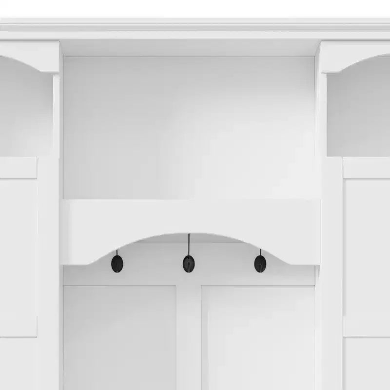 Porte-manteau d'entrée tout-en-un moderne avec étagères réglables, banc de rangement de style ferme avec 7 crochets et armoires latérales, organisateur d'entrée - ModernLuxe