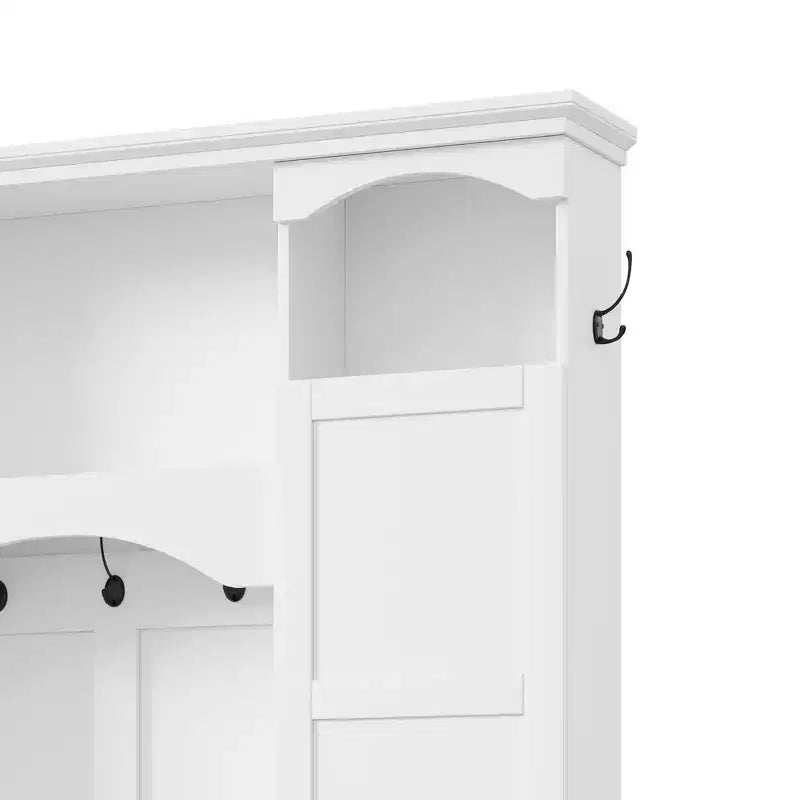 Porte-manteau d'entrée tout-en-un moderne avec étagères réglables, banc de rangement de style ferme avec 7 crochets et armoires latérales, organisateur d'entrée - ModernLuxe
