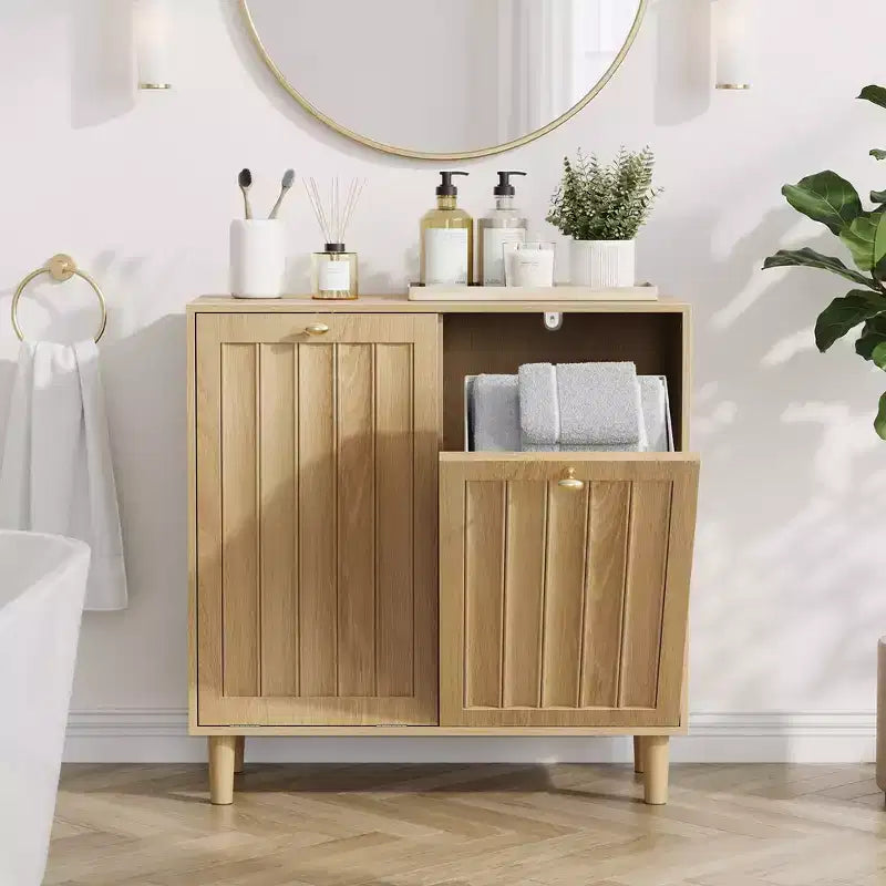 Meuble de salle de bain GDFStudio Simone moderne 70 cm en bois avec panier à linge amovible