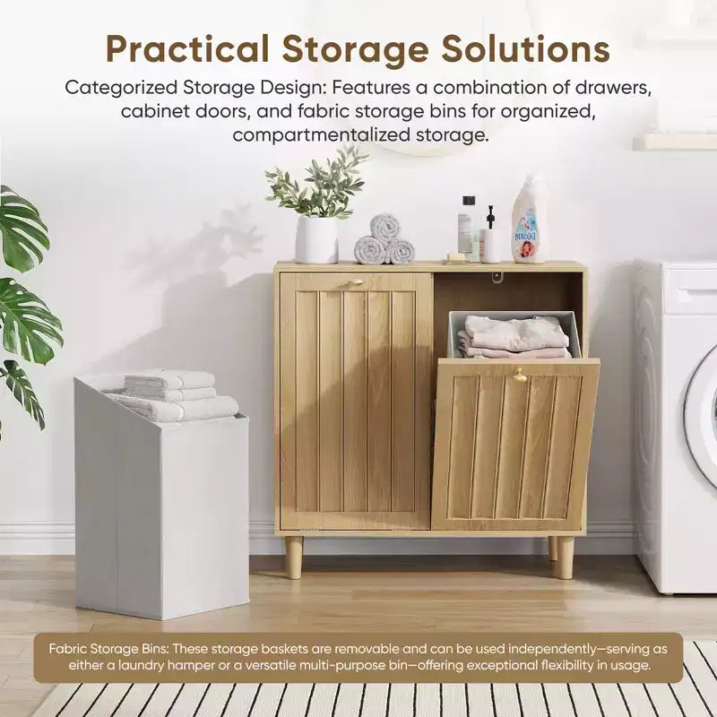 Meuble de salle de bain GDFStudio Simone moderne 70 cm en bois avec panier à linge amovible
