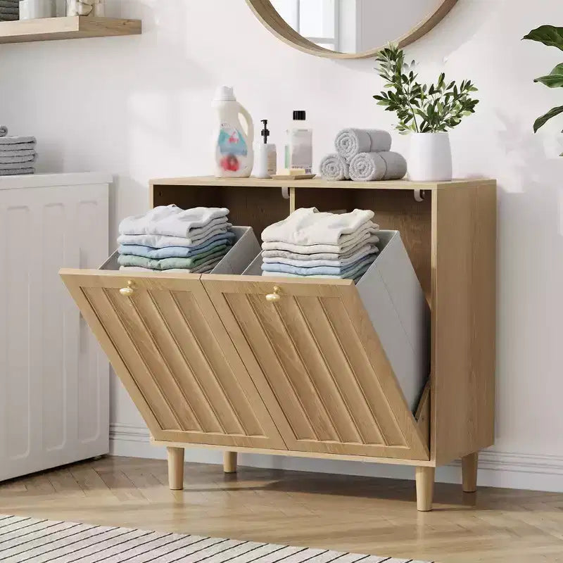 Meuble de salle de bain GDFStudio Simone moderne 70 cm en bois avec panier à linge amovible
