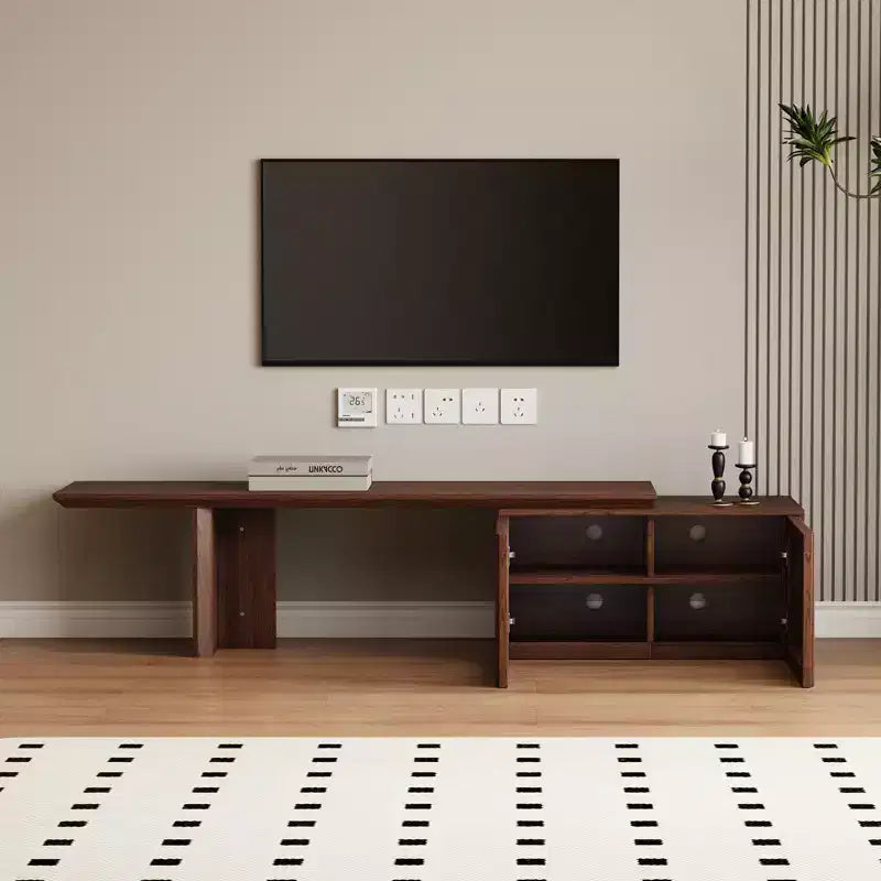 JVNOXK Meuble TV extensible de 153 à 214 cm pour téléviseurs jusqu'à 55 pouces, meuble TV moderne, centre de divertissement avec rangement, pour salon, chambre, noyer
