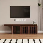 JVNOXK Meuble TV extensible de 153 à 214 cm pour téléviseurs jusqu'à 55 pouces, meuble TV moderne, centre de divertissement avec rangement, pour salon, chambre, noyer