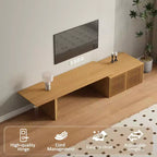 JVNOXK Meuble TV extensible de 153 à 214 cm pour téléviseurs jusqu'à 55 pouces, meuble TV moderne, centre de divertissement avec rangement, pour salon, chambre, noyer