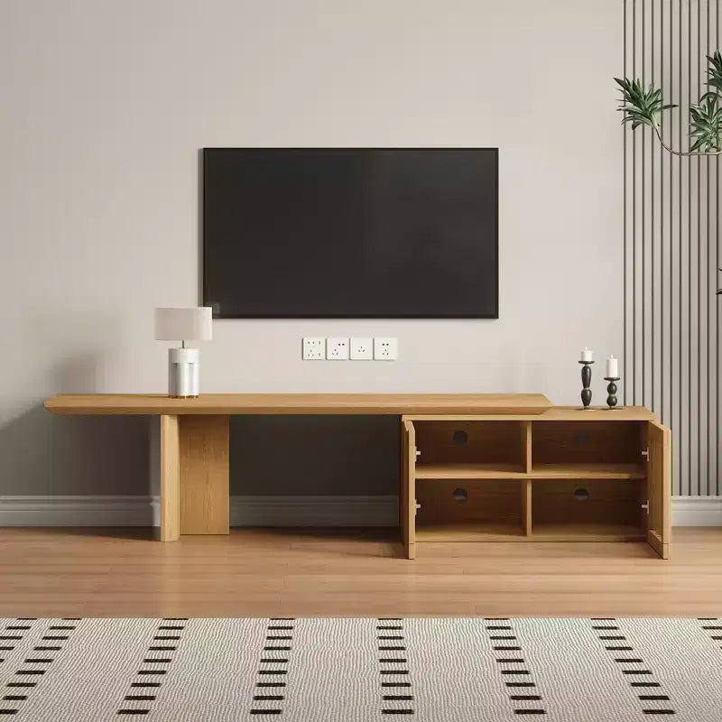 JVNOXK Meuble TV extensible de 153 à 214 cm pour téléviseurs jusqu'à 55 pouces, meuble TV moderne, centre de divertissement avec rangement, pour salon, chambre, noyer