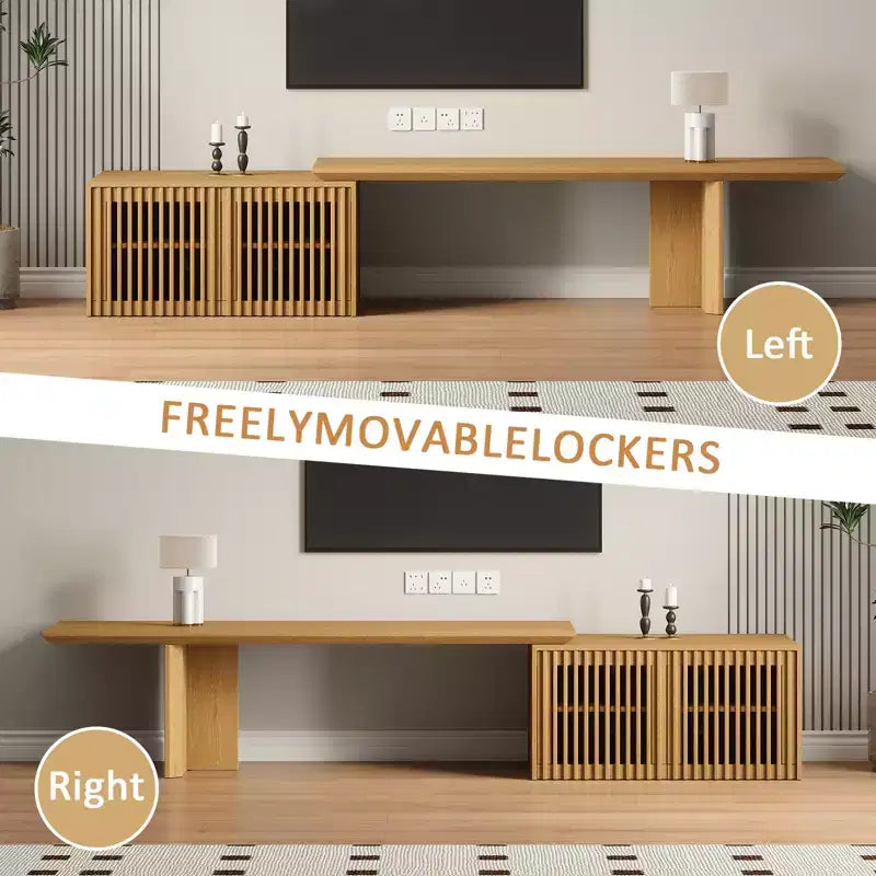 JVNOXK Meuble TV extensible de 153 à 214 cm pour téléviseurs jusqu'à 55 pouces, meuble TV moderne, centre de divertissement avec rangement, pour salon, chambre, noyer