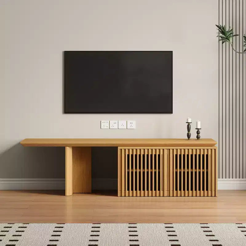 JVNOXK Meuble TV extensible de 153 à 214 cm pour téléviseurs jusqu'à 55 pouces, meuble TV moderne, centre de divertissement avec rangement, pour salon, chambre, noyer
