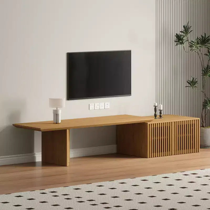 JVNOXK Meuble TV extensible de 153 à 214 cm pour téléviseurs jusqu'à 55 pouces, meuble TV moderne, centre de divertissement avec rangement, pour salon, chambre, noyer