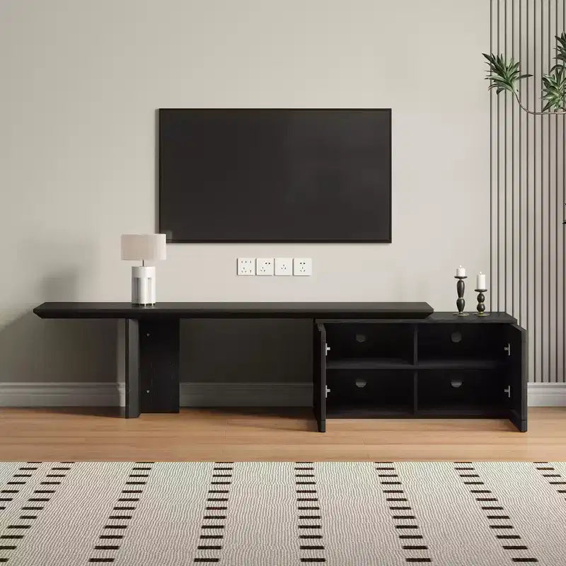 JVNOXK Meuble TV extensible de 153 à 214 cm pour téléviseurs jusqu'à 55 pouces, meuble TV moderne, centre de divertissement avec rangement, pour salon, chambre, noyer
