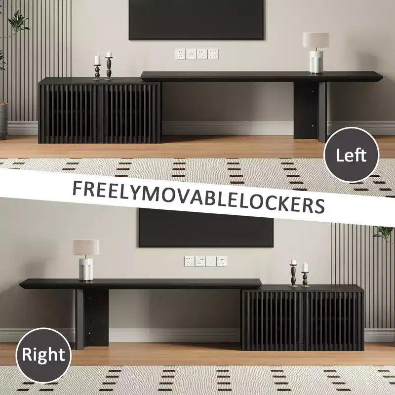 JVNOXK Meuble TV extensible de 153 à 214 cm pour téléviseurs jusqu'à 55 pouces, meuble TV moderne, centre de divertissement avec rangement, pour salon, chambre, noyer