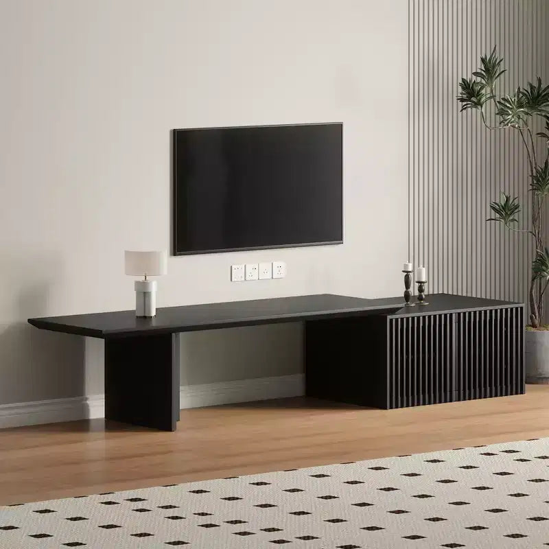 JVNOXK Meuble TV extensible de 153 à 214 cm pour téléviseurs jusqu'à 55 pouces, meuble TV moderne, centre de divertissement avec rangement, pour salon, chambre, noyer
