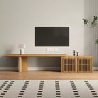 JVNOXK Meuble TV extensible de 153 à 214 cm pour téléviseurs jusqu'à 55 pouces, meuble TV moderne, centre de divertissement avec rangement, pour salon, chambre, noyer