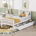 Twin Wood Platform Bed with Guardrails and 2 Storage Drawers, White