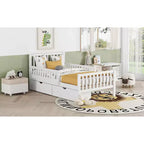 Lit plateforme double en bois avec barrières de sécurité et 2 tiroirs de rangement, blanc