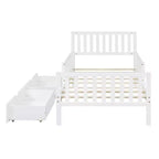 Lit plateforme double en bois avec barrières de sécurité et 2 tiroirs de rangement, blanc