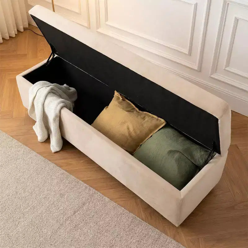 Banc de rangement capitonné en velours moderne de 60 po, élégant banc de salon avec rangement dissimulé, banc de bout de lit et d'entrée - Panipeachy