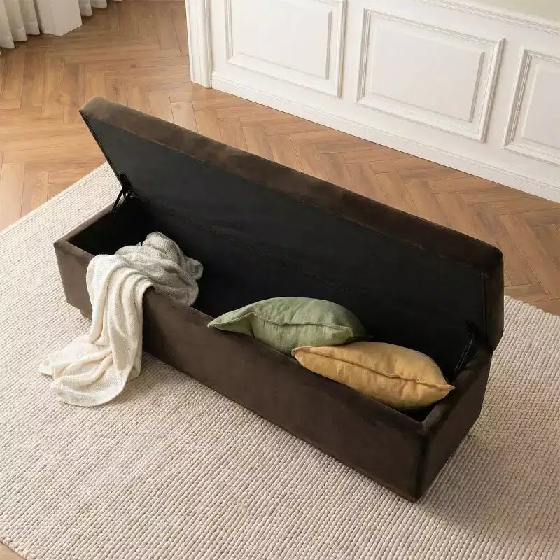 Banc de rangement capitonné en velours moderne de 60 po, élégant banc de salon avec rangement dissimulé, banc de bout de lit et d'entrée - Panipeachy