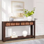 54 Table console de ferme rustique pour l'entrée, longue table de canapé en bois avec 2 tiroirs de rangement et étagère ouverte pour le couloir et le salon