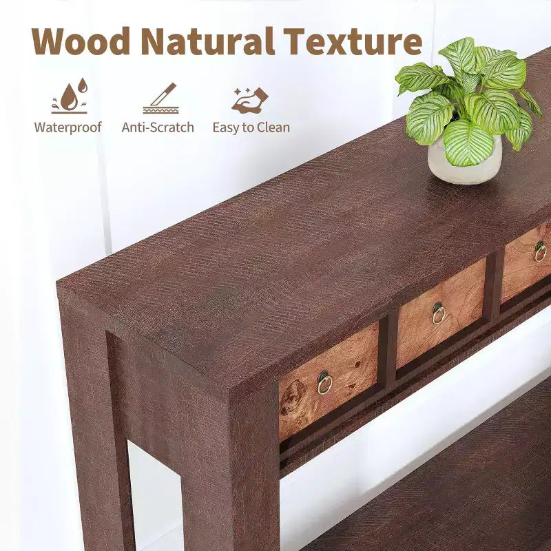 54 Table console de ferme rustique pour l'entrée, longue table de canapé en bois avec 2 tiroirs de rangement et étagère ouverte pour le couloir et le salon
