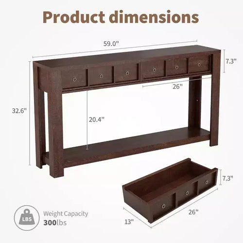 54 Table console de ferme rustique pour l'entrée, longue table de canapé en bois avec 2 tiroirs de rangement et étagère ouverte pour le couloir et le salon