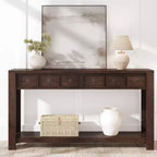 54 Table console de ferme rustique pour l'entrée, longue table de canapé en bois avec 2 tiroirs de rangement et étagère ouverte pour le couloir et le salon