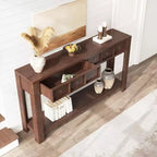 54 Table console de ferme rustique pour l'entrée, longue table de canapé en bois avec 2 tiroirs de rangement et étagère ouverte pour le couloir et le salon