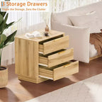 Table de chevet en bois cannelé avec 3 grands tiroirs, table de chevet de style moderne du milieu du siècle, table d'appoint de rangement autoportante pour chambre et salon