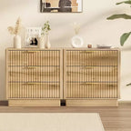 Table de chevet en bois cannelé avec 3 grands tiroirs, table de chevet de style moderne du milieu du siècle, table d'appoint de rangement autoportante pour chambre et salon