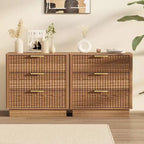 Table de chevet en bois cannelé avec 3 grands tiroirs, table de chevet de style moderne du milieu du siècle, table d'appoint de rangement autoportante pour chambre et salon