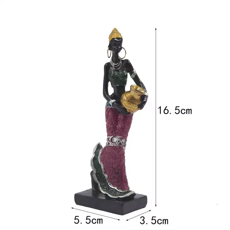 Statuette en résine Femme Africaine Exotique NotArt – Sculpture artisanale de 16,5 cm en tenue florale avec