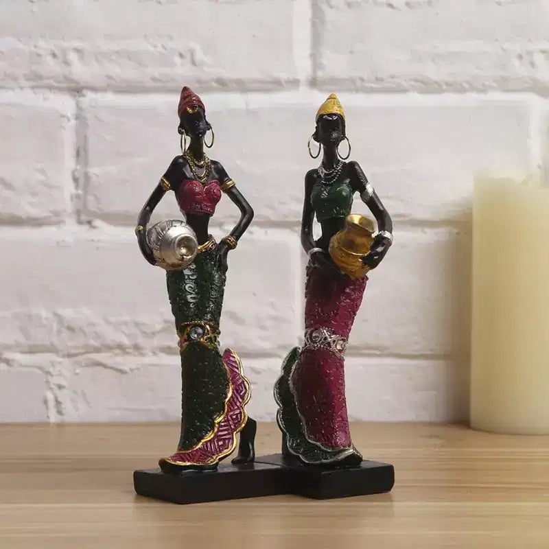 Statuette en résine Femme Africaine Exotique NotArt – Sculpture artisanale de 16,5 cm en tenue florale avec