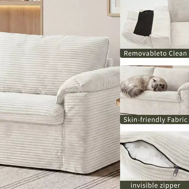 Dyonery 70 Causeuse en Velours, Canapé Moderne, Causeuse Profonde Déhoussable avec 2 Larges Accoudoirs Coussins et Dossier Moelleux