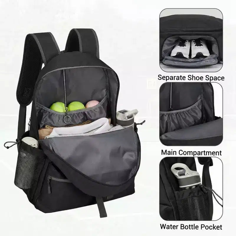 Sac à dos de tennis avec compartiment rembourré pour raquette et sac à chaussures ventilé, sac de sport léger pour raquette de Pickleball et de Badminton