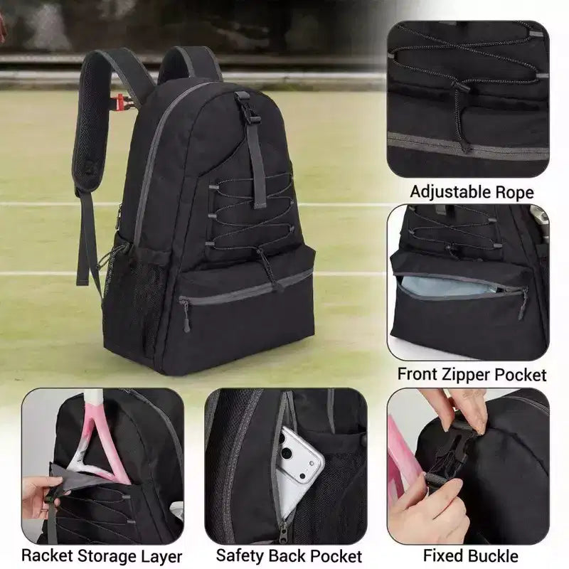 Sac à dos de tennis avec compartiment rembourré pour raquette et sac à chaussures ventilé, sac de sport léger pour raquette de Pickleball et de Badminton
