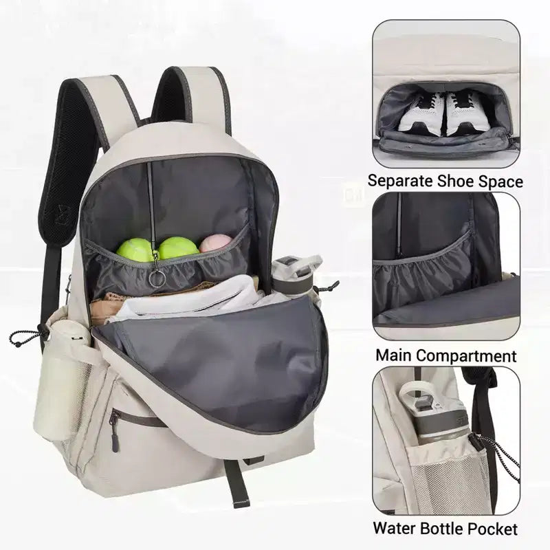 Sac à dos de tennis avec compartiment rembourré pour raquette et sac à chaussures ventilé, sac de sport léger pour raquette de Pickleball et de Badminton
