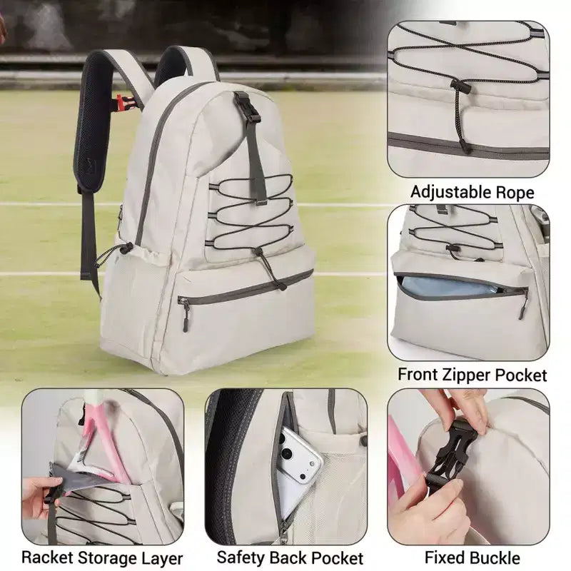 Sac à dos de tennis avec compartiment rembourré pour raquette et sac à chaussures ventilé, sac de sport léger pour raquette de Pickleball et de Badminton