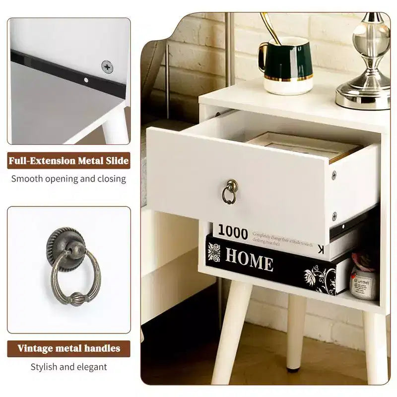 Table de chevet Karl Home de 38 cm de large - 1 tiroir, étagère inférieure - lot de 2