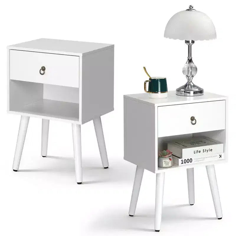 Table de chevet Karl Home de 38 cm de large - 1 tiroir, étagère inférieure - lot de 2