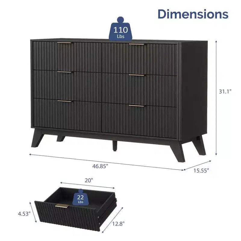 Commode Karl Home de 47 po avec double rangée de 6 tiroirs
