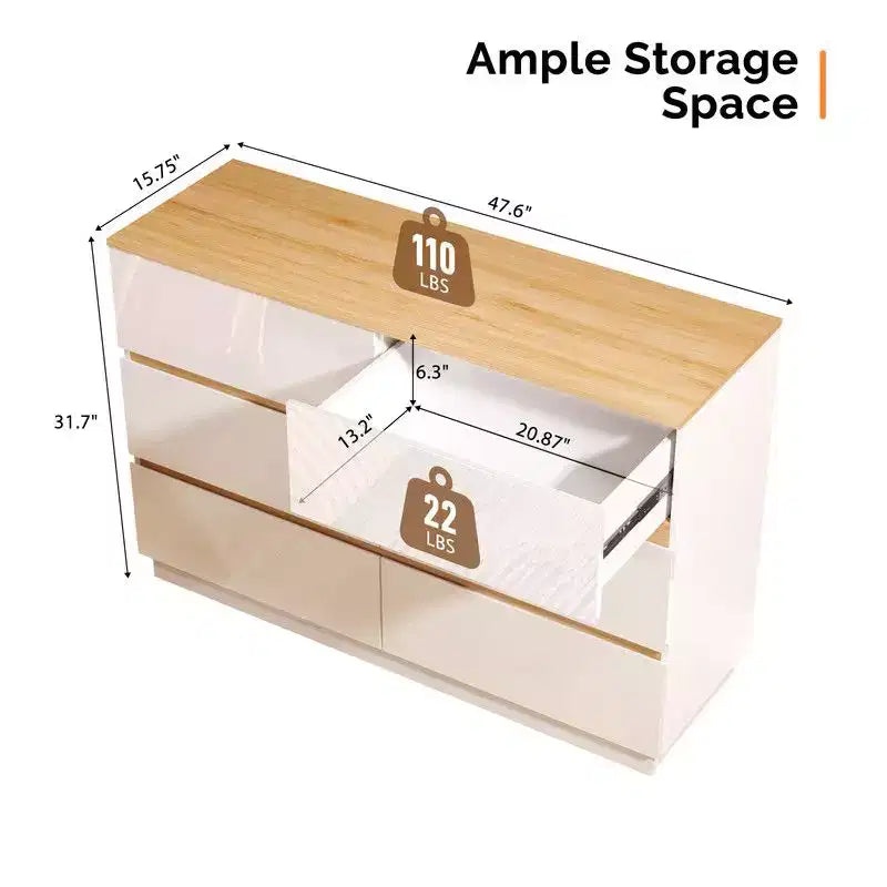 Commode bicolore à six tiroirs Karl Home de 47 pouces à deux rangées