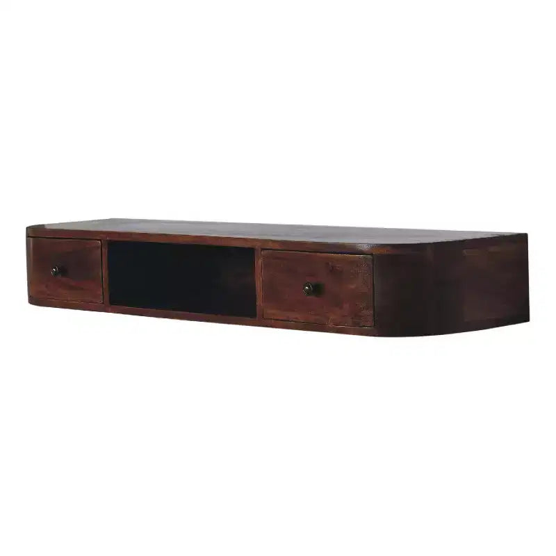 Console flottante HomeRoots 43 en bois massif châtaignier avec étagère et deux tiroirs
