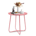 AEELLEEA Modern Round Outdoor Side Table  Small Metal Coffee & Snack Table for Living Room, Bedroom, Patio, Yard, Porch, Balcony (Pink)