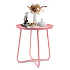 AEELLEEA Modern Round Outdoor Side Table  Small Metal Coffee & Snack Table for Living Room, Bedroom, Patio, Yard, Porch, Balcony (Pink)