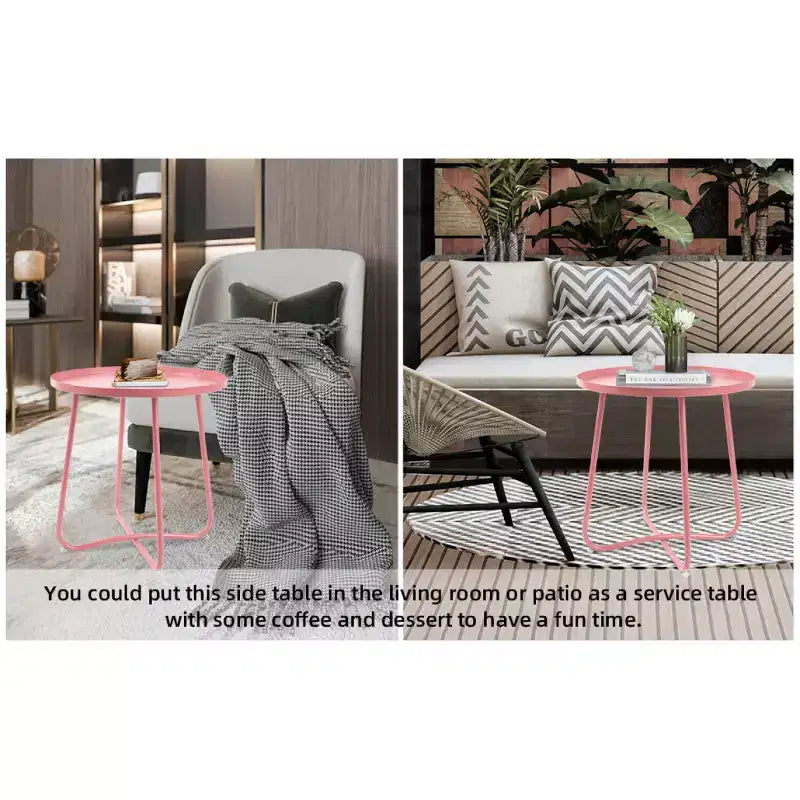 AEELLEEA Table d'appoint d'extérieur ronde moderne Petite table basse et de collation en métal pour salon, chambre, patio, jardin, porche, balcon (Rose)