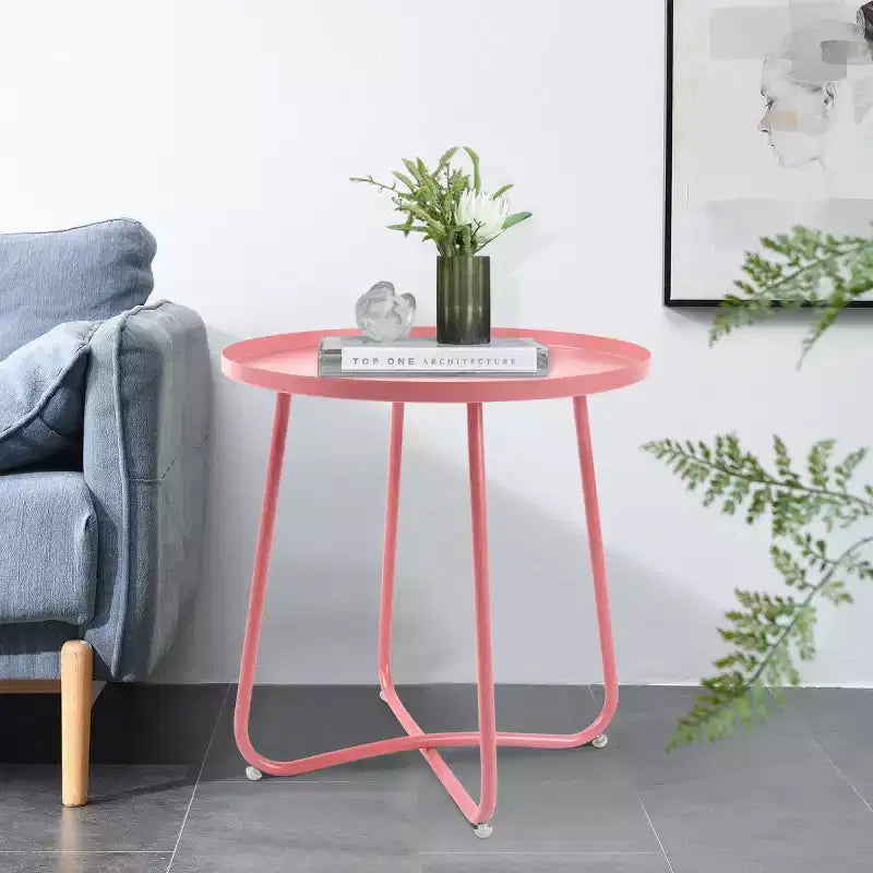 AEELLEEA Table d'appoint d'extérieur ronde moderne Petite table basse et de collation en métal pour salon, chambre, patio, jardin, porche, balcon (Rose)