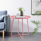 AEELLEEA Table d'appoint d'extérieur ronde moderne Petite table basse et de collation en métal pour salon, chambre, patio, jardin, porche, balcon (Rose)